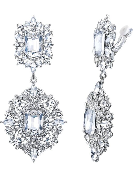 Jewelry - Vintage Art Deco Rhinestone Dangle Chandelier Earrings - Glamorous Clip-on Style